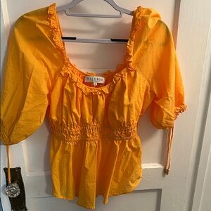 Hale Bob Bright Orange Ruffle Blouse